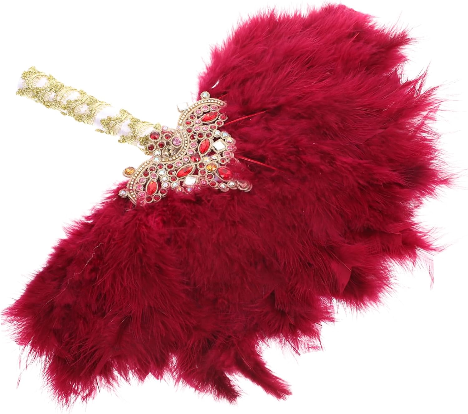 Zerodeko Bride Rhinestone Fan Wedding Bridal Hand Fan Plume Fan Decor Handheld for Women for Parties and Celebrations