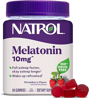 Natrol 10mg Melatonin Gummies, Sleep Support for Adults, Melatonin Supplements for Sleeping, 60 Strawberry-Flavored Gummies, 30 Day Supply