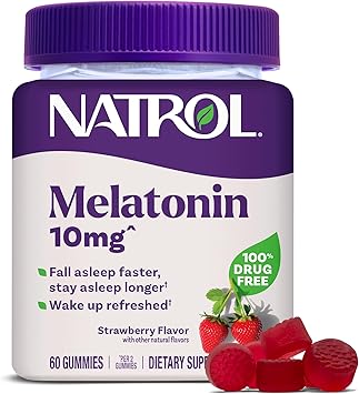 Natrol Melatonin Gummies, Sleep Support for Adults, Melatonin 10 mg Gummies, 60 Strawberry-Flavored Gummies, Up to 30 Days