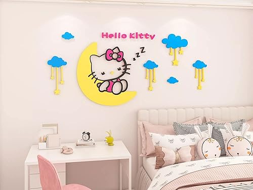 Miniatura 1 de Adhesivo decorativo de pared de Hello Kitty acrílico 3D para habitación de bebé, dormitorio, sala de juegos, etc. (Variación B) (XL - 66.9 x 29.9 in)