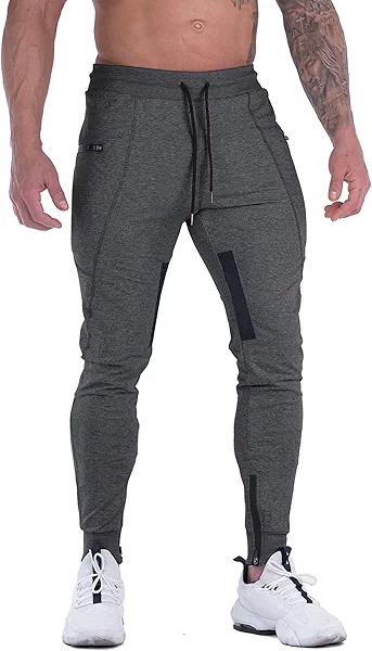 MAIKANONG Mens Joggers Pants Tapered Sweatpants Casual Gym Training Workout Pants Slim Track Pant with Zipper Pockets