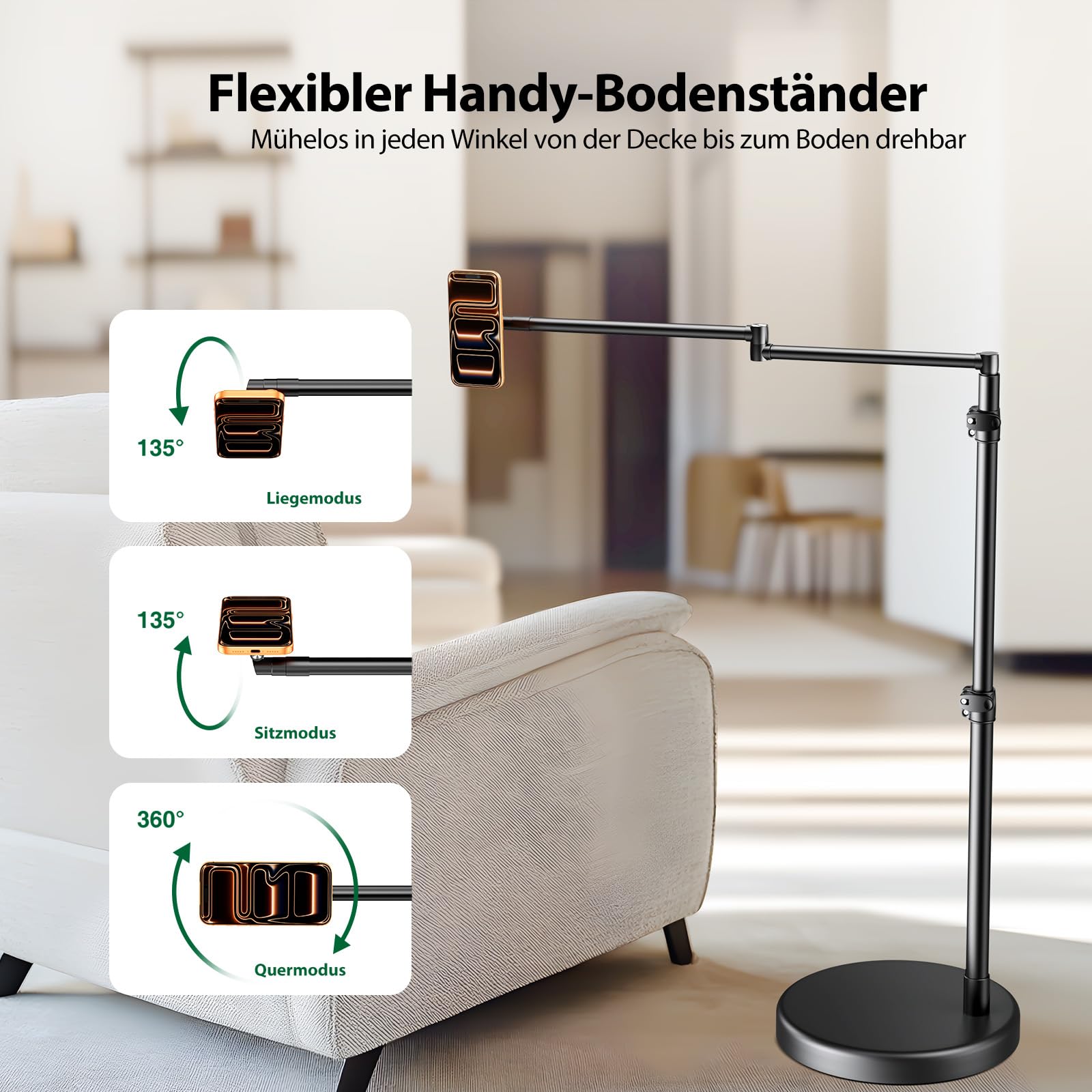 elitehood Magsafe Bodenständer Handyhalterung Bett Langer Arm | Magnetischer Handy Halterung Bett - Stabiler Sockel, 63.5 cm Aluminiumarm, Overhead Stativ Handy für Videoaufnahmen, Filmen