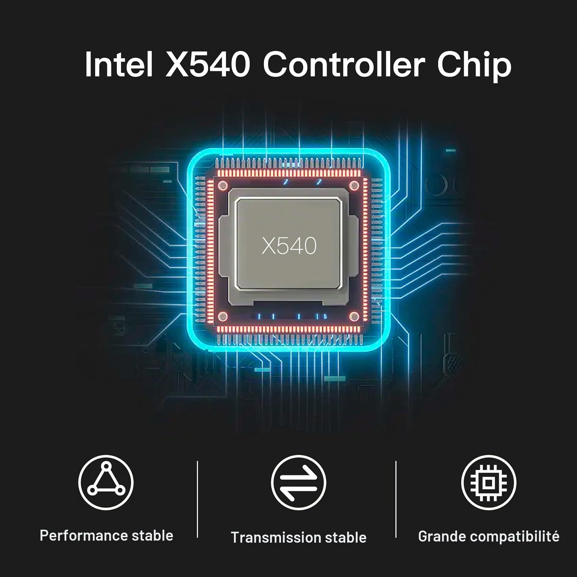 Carte réseau 10Gb PCIe pour Intel X540-T2, Carte LAN 10G avec contrôleur Intel X540, 2 Ports RJ45, Adaptateur Ethernet PCI Express x8, Compatible avec Windows/Windows Server/Linux/Freebsd.