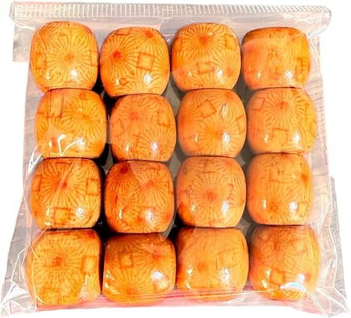 Patterned Round Wood Beads with Large Hole, 16 pcs | Geometric Print, Glazed Finish, DIY Jewellery Making, Barrel Shape, Bulk Pack