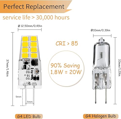 Miniatura 2 de I-SHUNFA Bombilla LED G4, 1.8 W 12 V ACDC 6000 K blanco frío G4 bi-pin, alternativa a las bombillas halógenas JC, adecuada para luces de césped,