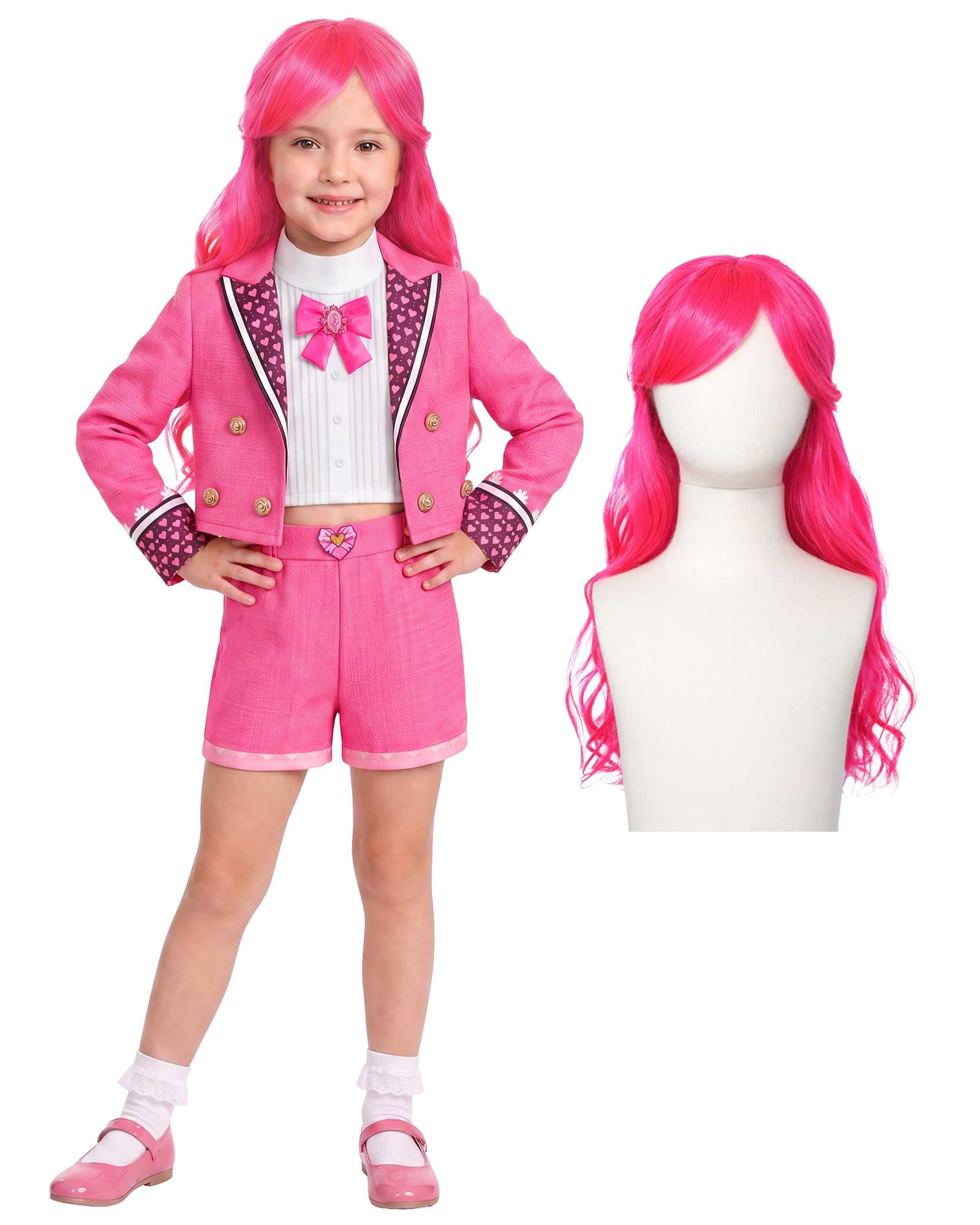 Pink Wonderland Costume with Wig Girls Princess Dress for Kids 5-12 Years
