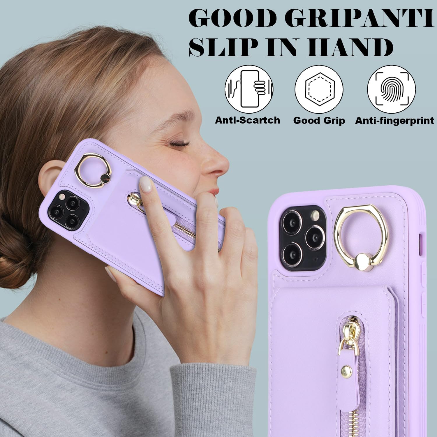 Ｈａｖａｙａ Detachable Magnetic Case for iPhone 11 Pro Max, 2-in-1 System with Zipper Card Wallet & Built-in Phone Grip - Magsafe Compatible PU Leather Cover - Purple