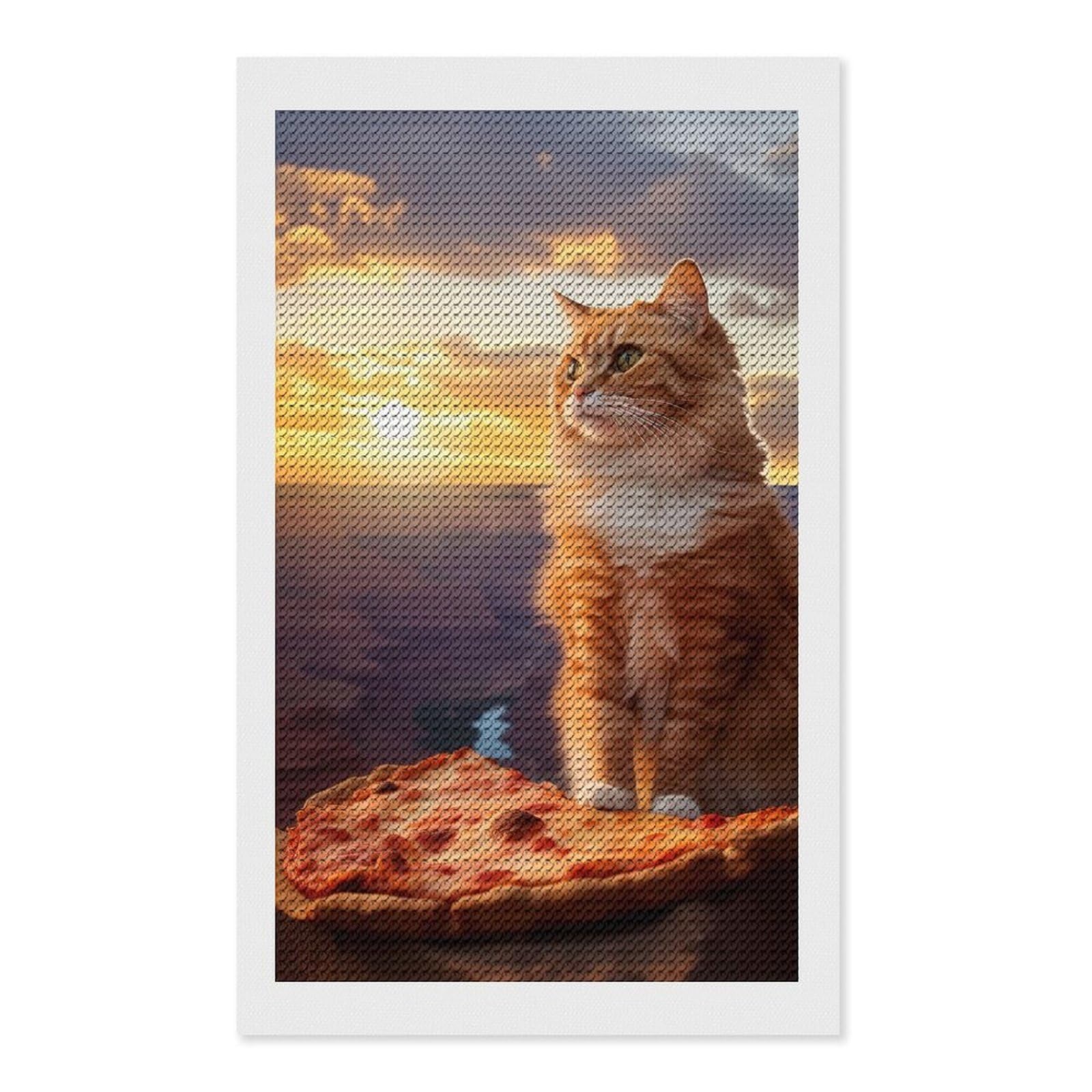 Junmoney Pizza Cat in Grand Canyon Diamond Painting Set 12"x20", Stress Relief Craft, Easy to Enjoy, Vintage Style Decor, Festive Craft Gift