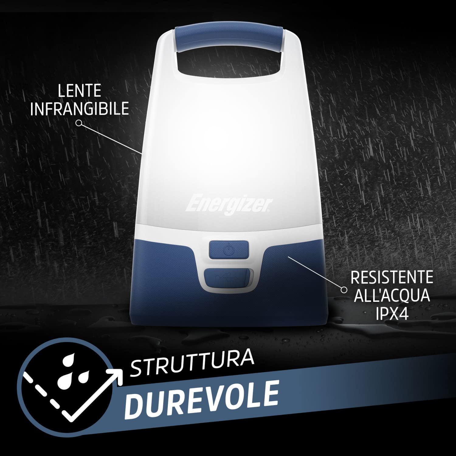 Energizer Lanterna Smart Ricaricabile, 1200 lumen, resistente all'acqua IPX4, lanterna da campeggio con illuminazione a 360 gradi, cavo di ricarica incluso
