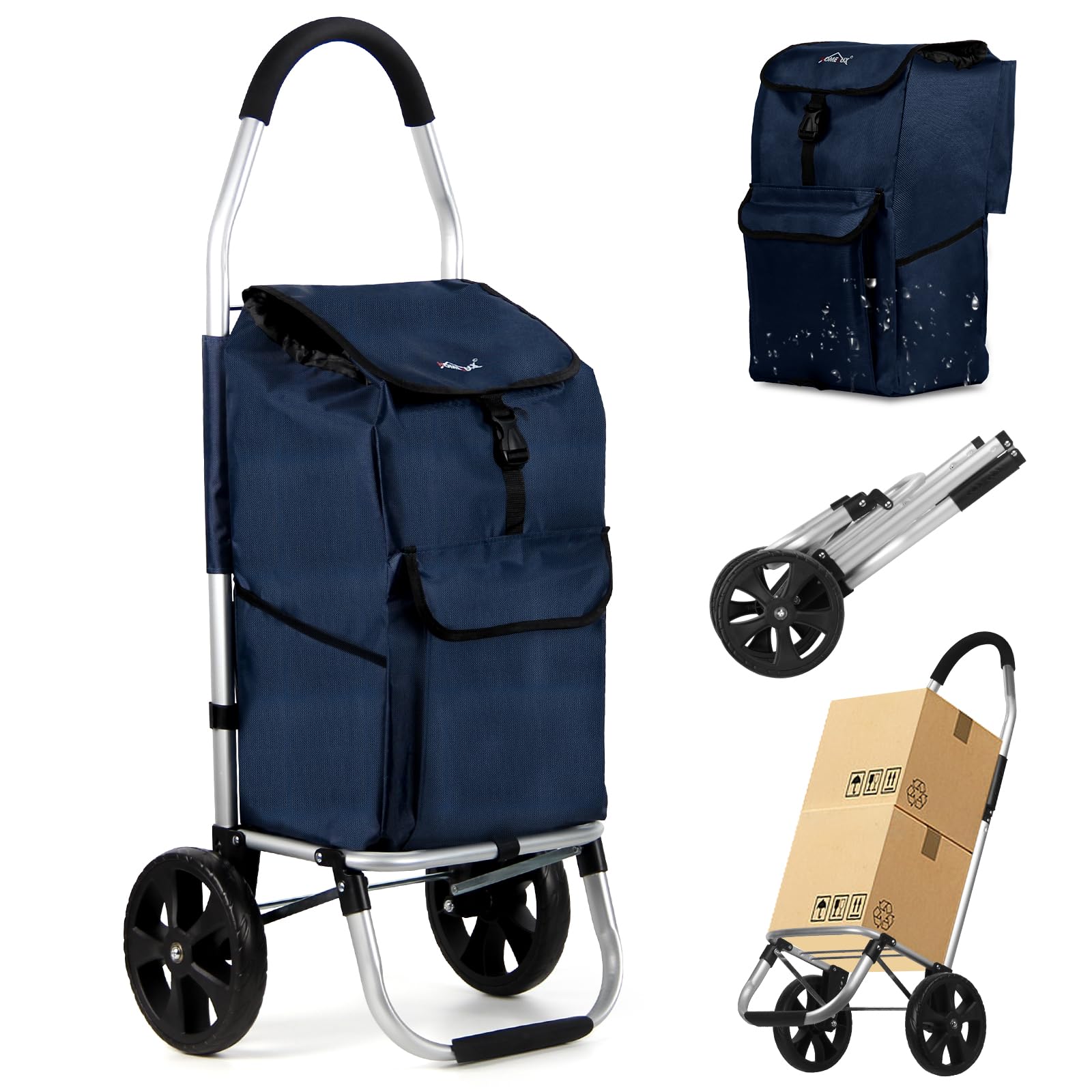 HOMELUX Folding Shopping Trolley, Sturdy Shopping Trolley, Large Capacity 41 L, Multifunctional, Hand Cart with Wheels, Removable Bag, Navy Blue 242
