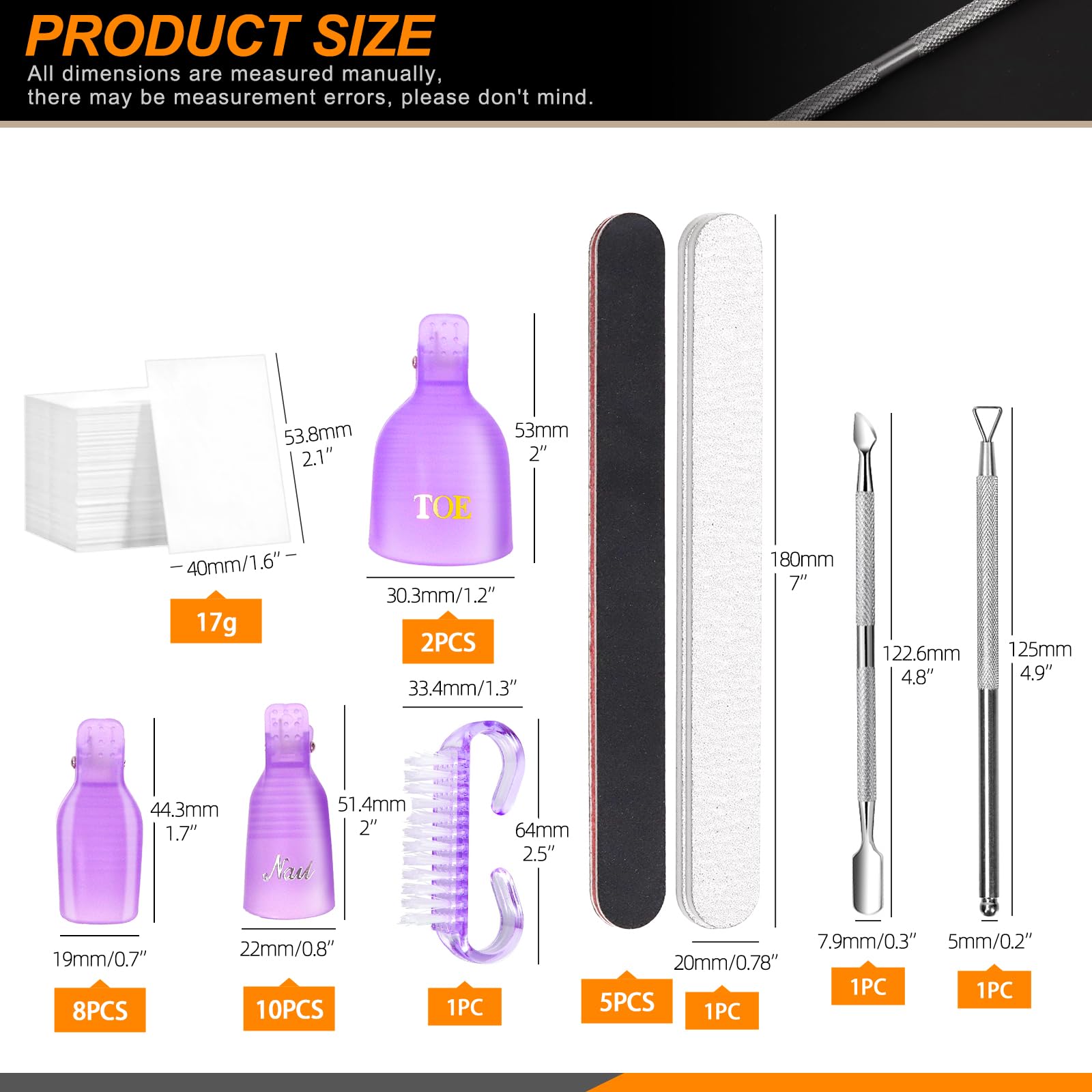 Rustark 30Pcs Gel Nail Remover Tools Kit Includes Purple Nail Remover Clips for Hands and Toes Nail Cuticle Pusher, Scraper - Image 2