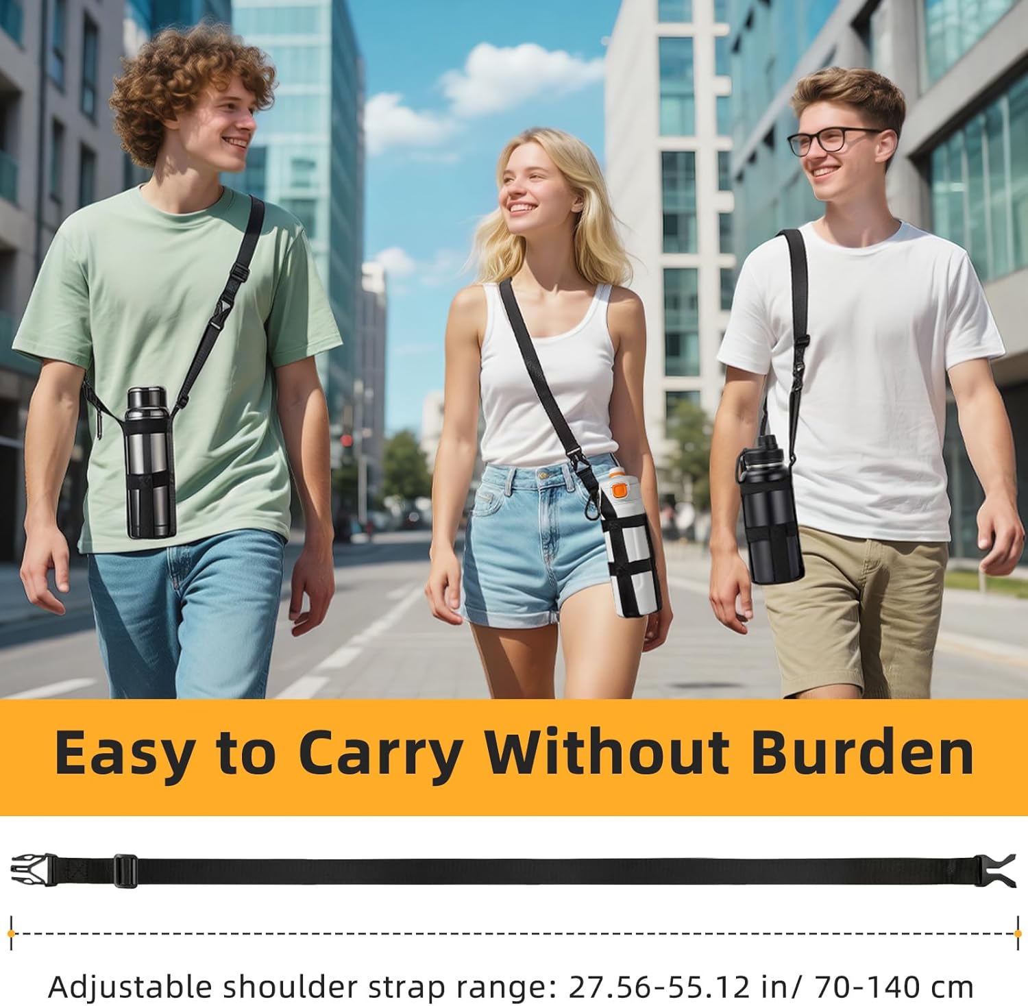 Nuovoware Water Bottle Holder with Strap, 2 Pack Elastic Bag for 20-40 OZ Bottle, Lightweight Carrier with Detachable Shoulder Strap for Walking Hiking Camping Fishing Traveling, Black+Black - Image 4