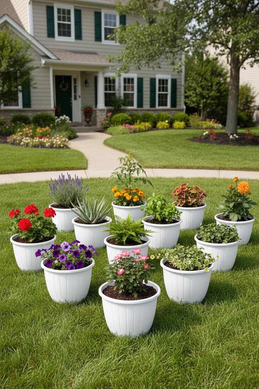 White Flower Pots - 6 Pack for Gardening -11 White Flower Pots - 6 Pack for Gardening -11
