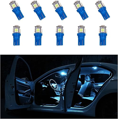 Suvnie T10 5050 5SMD - Juego de 10 bombillas LED para el interior del automóvil, bombillas LED superbrillantes de repuesto para salpicadero, cúpula,