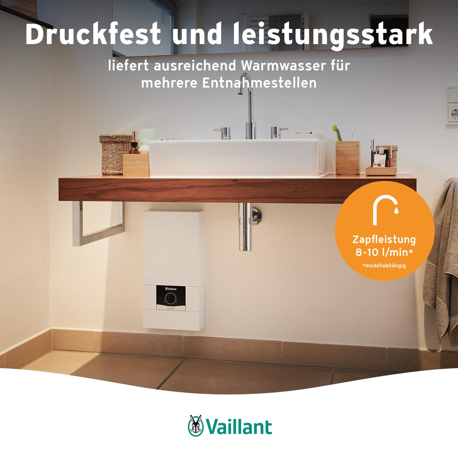 Vaillant Elektroniczny przepływowy podgrzewacz wody, VED E 18/8, odporny na ciśnienie, 18 kW, 400 V, dokładna temperatura wylotu, bezstopniowa regulacja, wyświetlacz cyfrowy, 0010023777