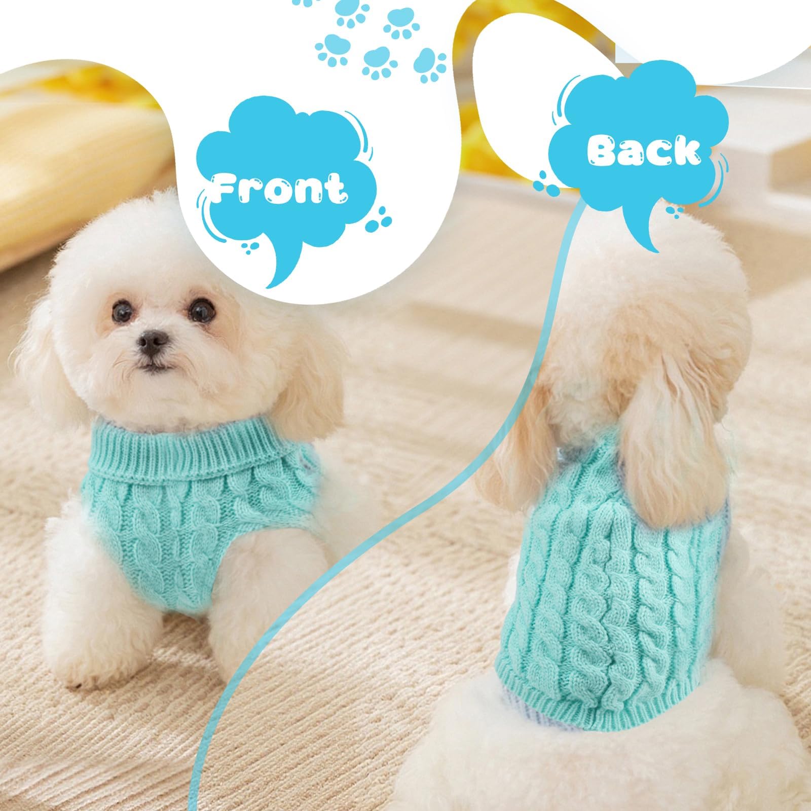 Fiohiros Dog Jumpers Knitted Turtleneck, Warm Winter Dachshund Jumper Cute, Apparel Puppy Twist Striped Vest Dog Clothes for Dogs Cats - Image 2