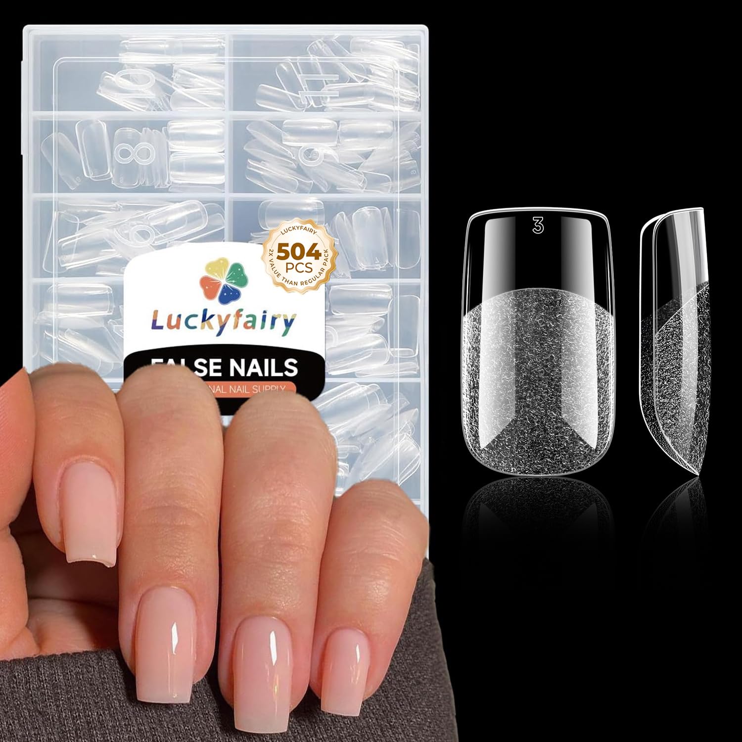 Photo 1 of Nail Tips Square: 504PCS Tri-Layer Core Short Square Gel Nail Tips, 12 Sizes Soft Clear Nails Full Cover Acrylic False Fake Nails for Women Flat & Natural Nail Extensions Home