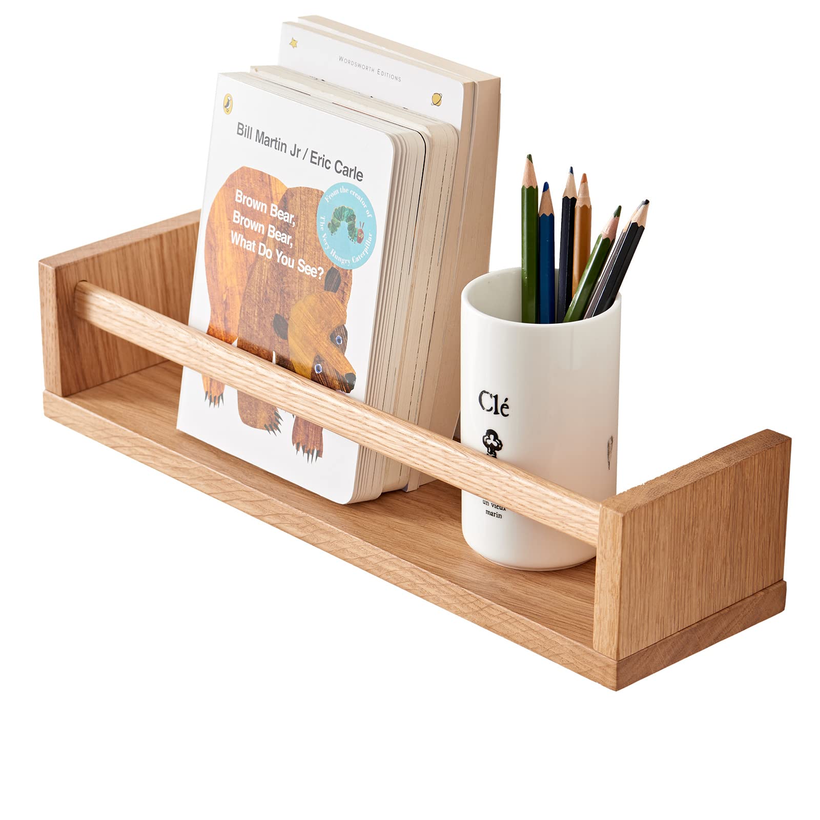 Photo 1 of TREOAKWIS Oak Nursery Shelves, Natural Wood Nursery Floating Shelves for Wall Mounted, Wall Bookshelf for Bedroom Living Room Kitchen Spice Rack,16 Inch