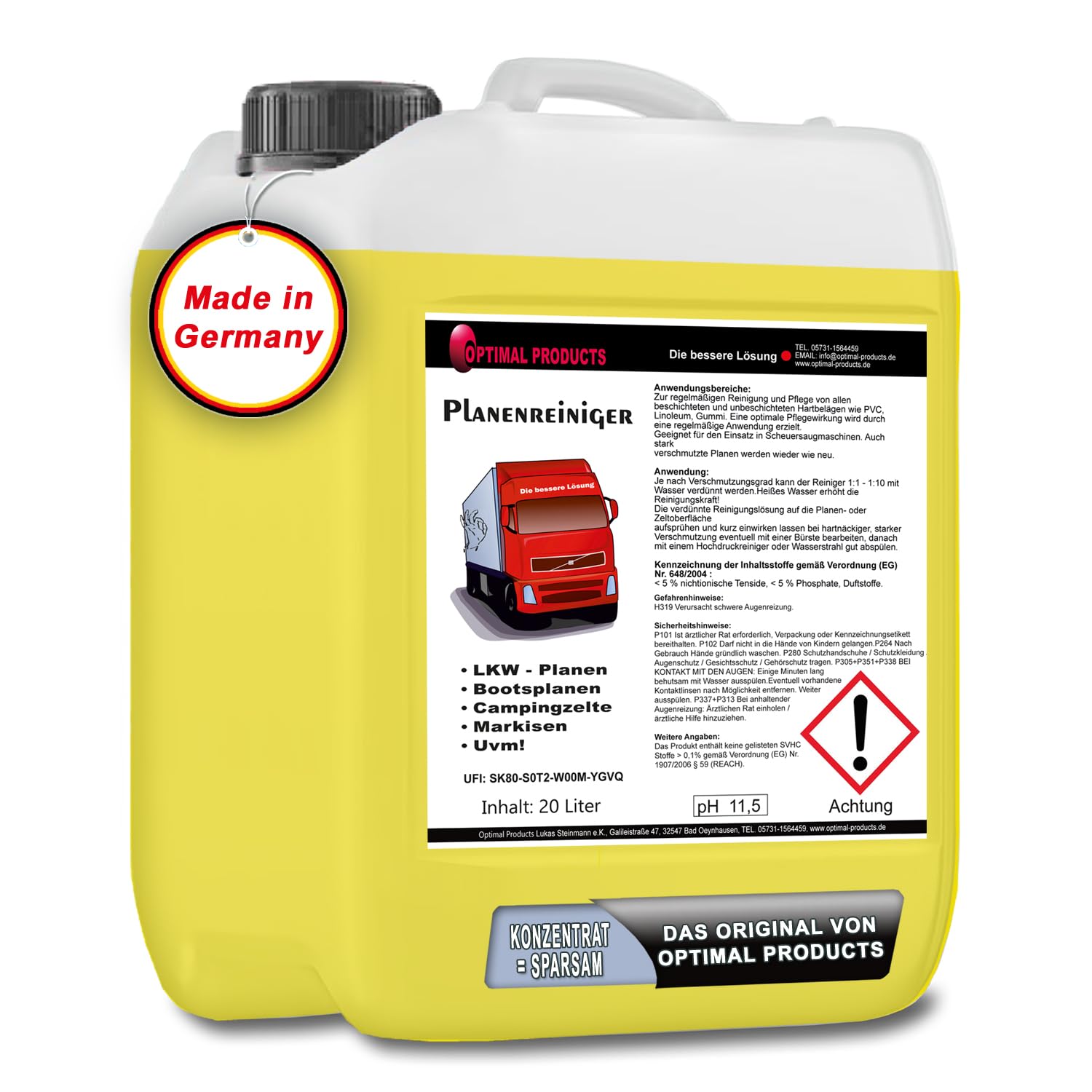 Planenreiniger LKW - Planen Bootsplanen Campingzelte Markisen Uvm! Konzentrat 20 Liter