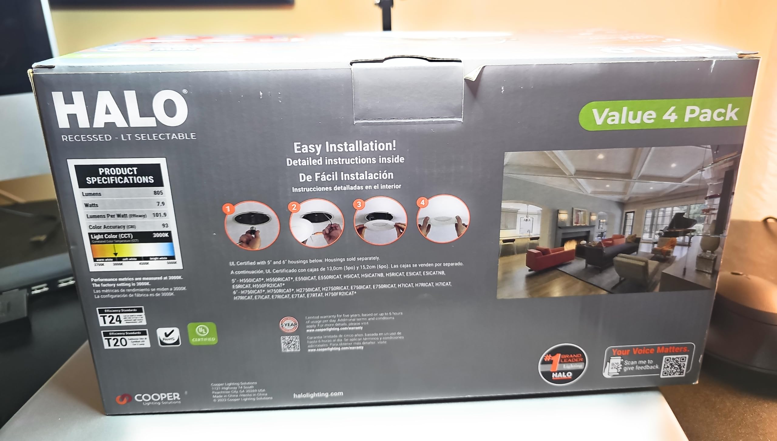 HALO LT 5/6-Inch Recessed LED Retrofit Trim (Value 4-Pack), Gray