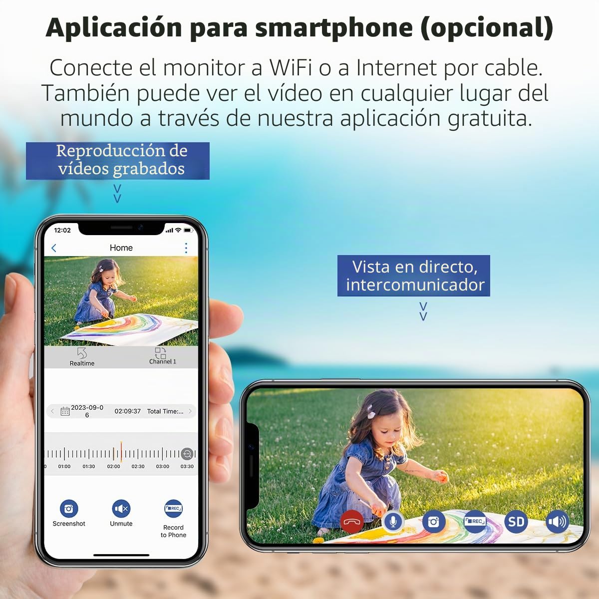 SecuFirst - Kit de Cámara de Vigilancia Exterior con Monitor Interior | Pantalla Táctil de 7 Pulgadas con Almacenamiento Extensible de 2 TB, Funciona sin Wi-Fi, Cámara de Vigilancia al Aire Libre