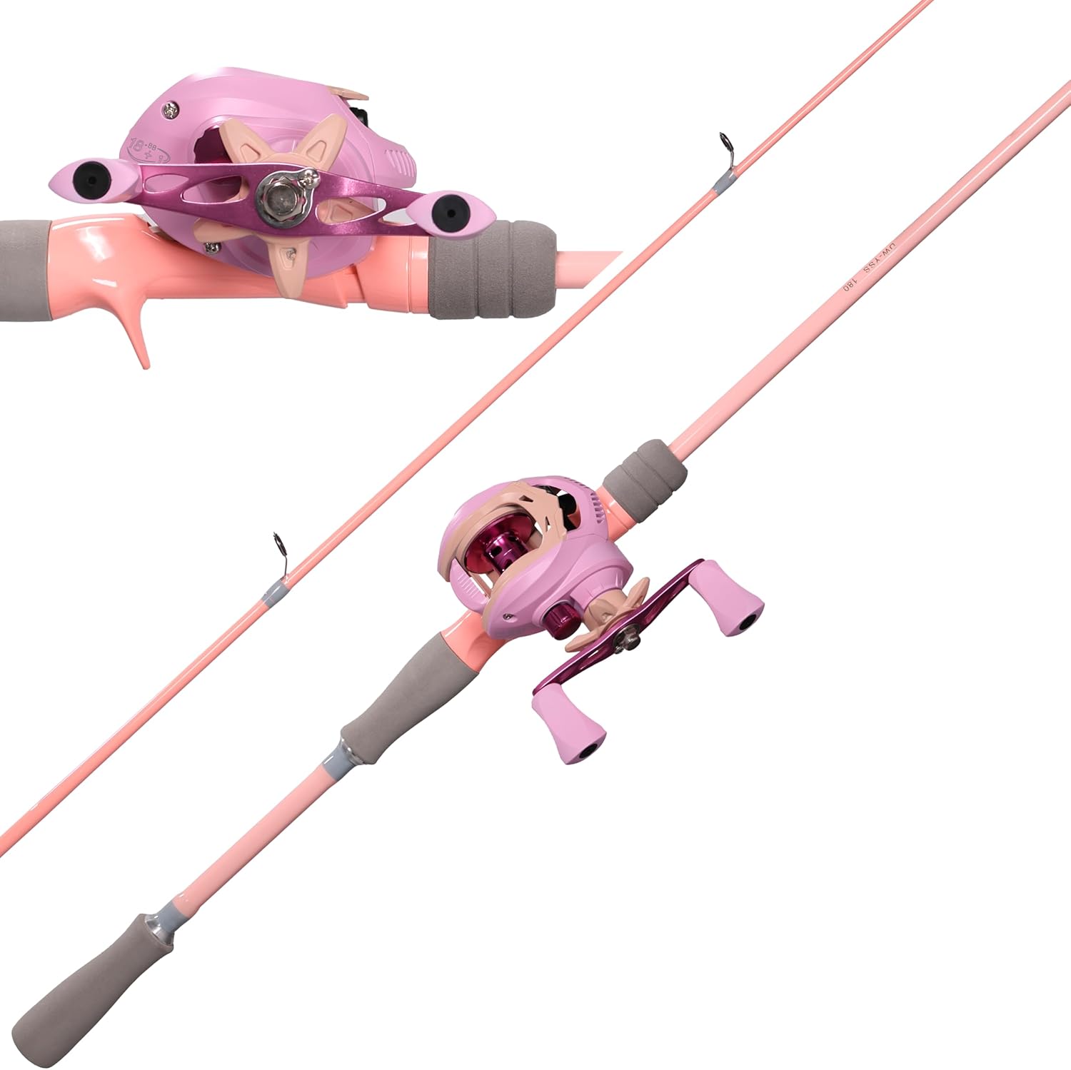 Kilitn Fishing Rod and Reel Combo, Pink Color Baitcasting Combo Baitcast Reel, 2-Piece Baitcaster Rod, Durable Fiberglass with Comfortable EVA Handle for Girl, Woman, or Beginner