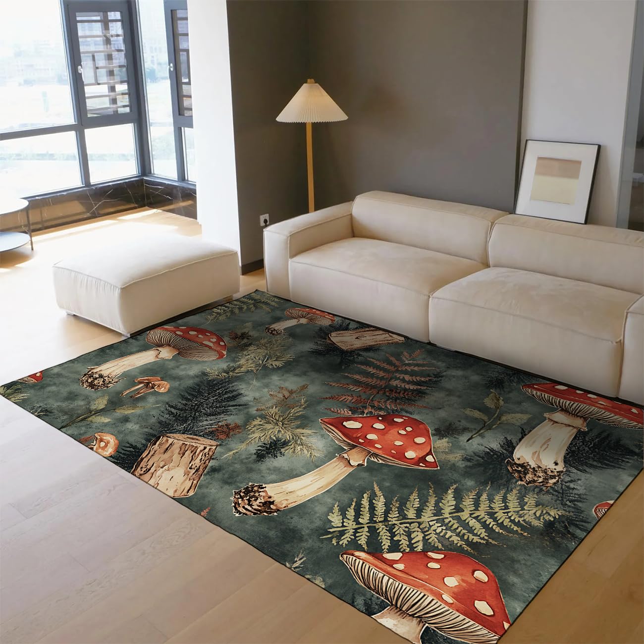 Moquette d'intérieur champignons vintage antidérapante fine 160x230 cm