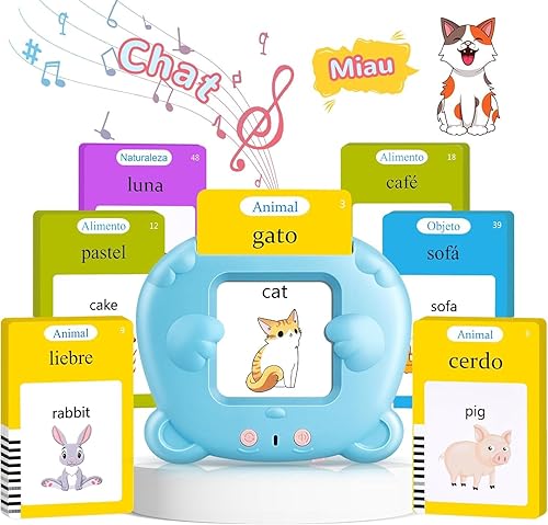 Tarjetas didácticas parlantes en español e inglés para niños de 1 a 6 años, tarjetas didácticas bilingües de aprendizaje Montessori juguetes con 224