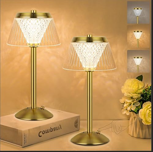 QIMH Juego de 2 lámparas de mesa inalámbricas luz nocturna LED recargable a pilas lámpara de escritorio portátil con control táctil lámpara de mesa