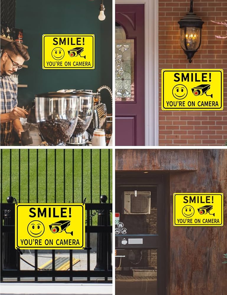 Amazon.com : 4-Pack Smile You're On Camera Signs 8