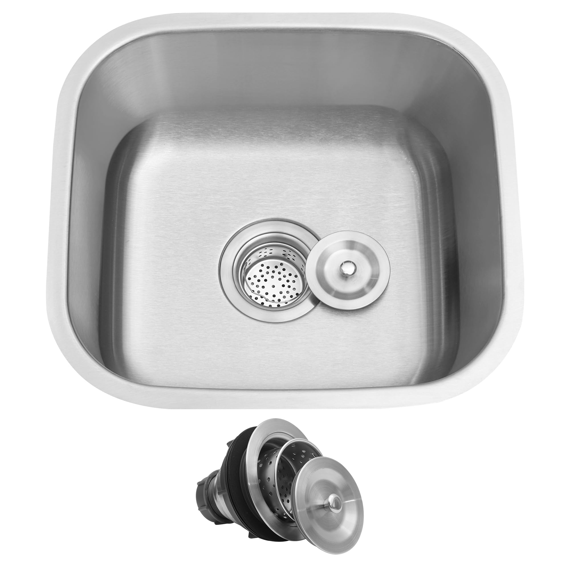 Photo 1 of MONSINTA Bar Sink, 16" x 15" x 8" Undermount Kitchen Sink, T-304S Stainless Steel RV Kitchen Sinks, Small Kitchen Sinks With Sink Drain Strainer, Use at Rv, Bar,Outdoor, Laundry and Utility,Bathroom