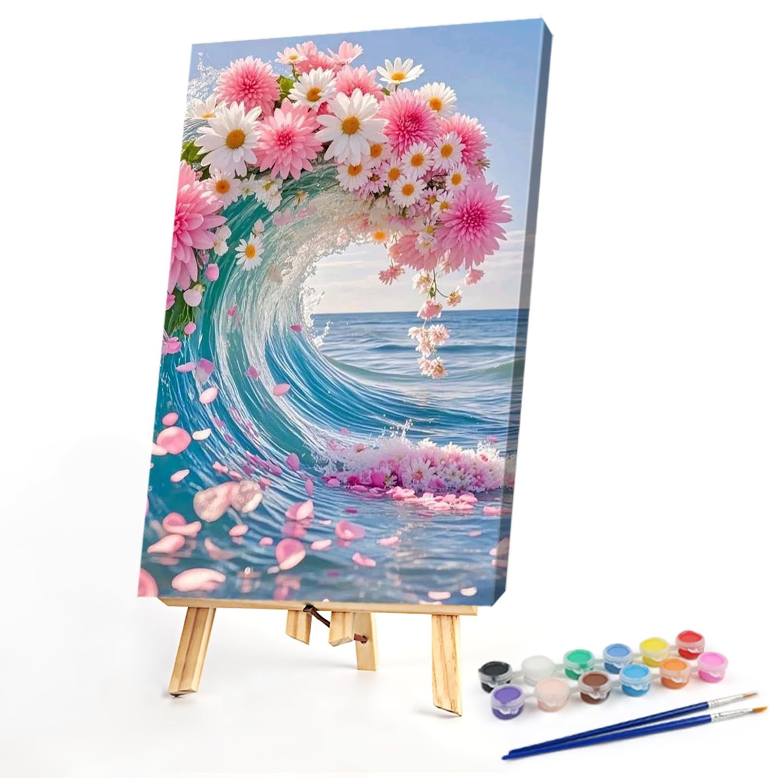 DIY Floral Wave Paint by Numbers Kits Drawing Paintwork on Canvas 15.75x23.62inch Without Frame Canvas Oil Painting Number Painting for Beginners Adults Gift Home Wall Decor