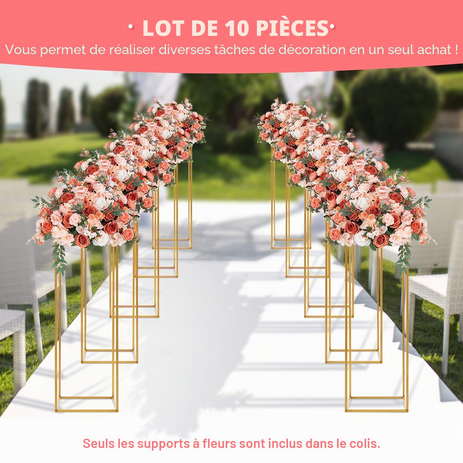 10 supports à fleurs en métal, 80 cm de hauteur, support pour plantes, support pour plantes de table de mariage, centres de table, pour les décorations de fêtes et les décorations d'événements