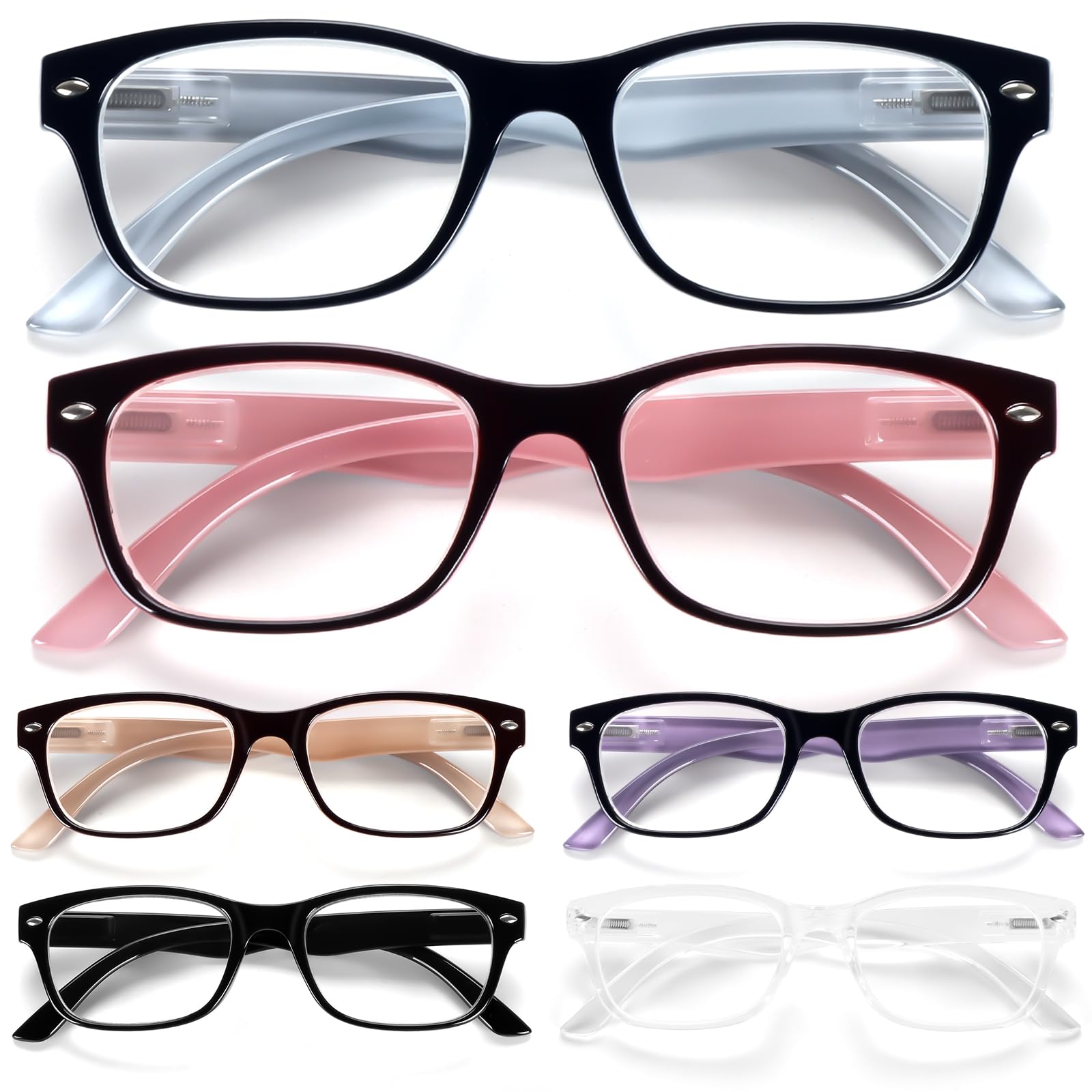 BLOEXCLU 6 gafas de lectura para hombre y mujer con bloqueo de luz azul, bisagra de resorte, lector de ordenador, antisobreesfuerzo, antirreflejo