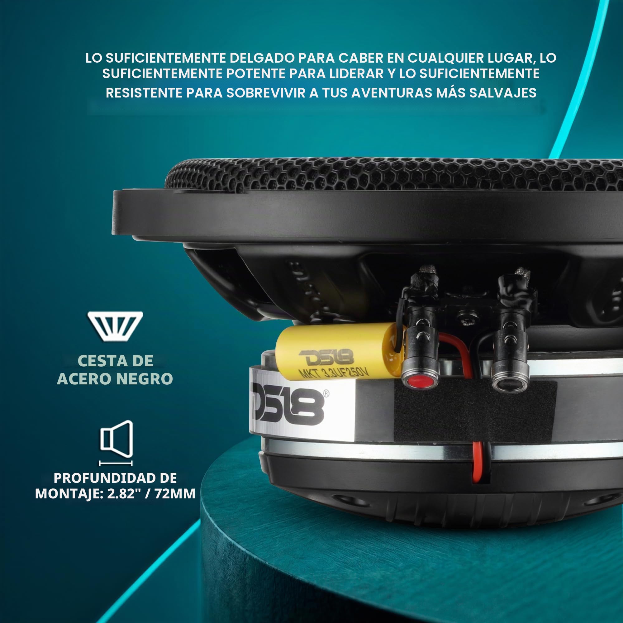 DS18 Pro-HY6.4MSL - Altavoz híbrido de Rango Medio para Coche de 6.5 Pulgadas con Controlador Integrado y Parrilla incluidos, 300 W máximo 150 W RMS 4 ohmios (1 Altavoz)