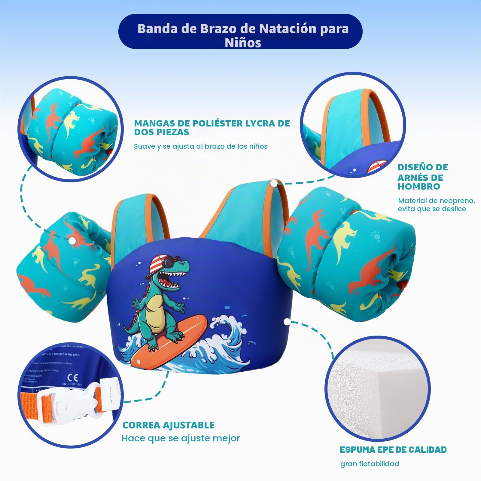 Zeraty Chaleco de natación Infantil Niños Flotadores Los niños nadan Brazo Banda con arnés de Hombro Brazo Alas, Natación Ayudas Chaqueta para 20-50 lbs/2-6 años de Edad Niños/Niñas