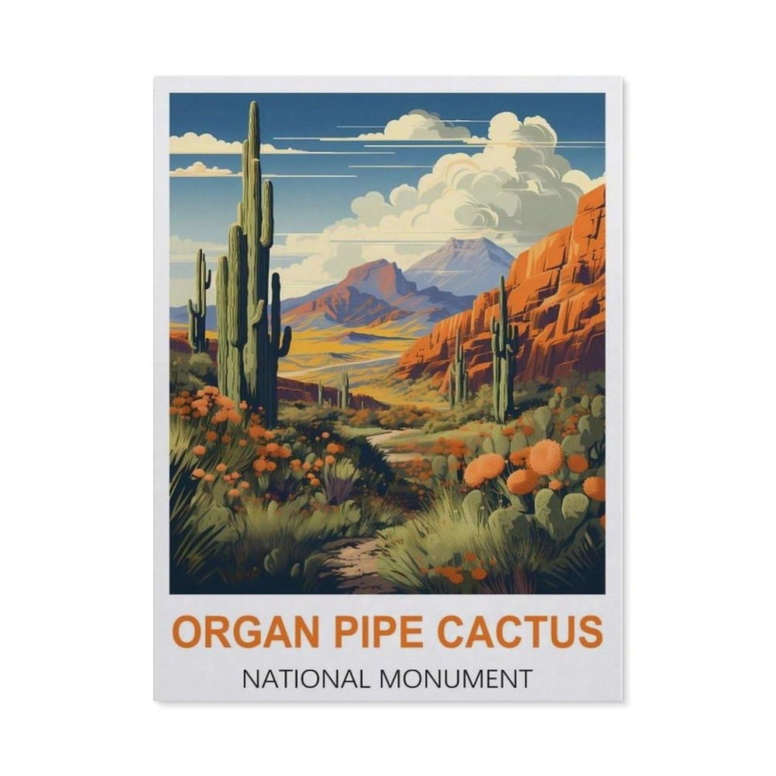 BEAYODKP DIY 5D Diamond Painting，Organ Pipe Cactus National Monument Vintage Travel Posters，Round Diamond, Used for Room Decoration（30 x 40 cm/11.81 x 15.74 inches）-CB99