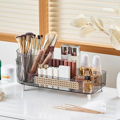 Organizador de maquillaje giratorio, organizador de cuidado de la piel de gran capacidad, organizador de maquillaje de baño 2 en 1, vitrina de