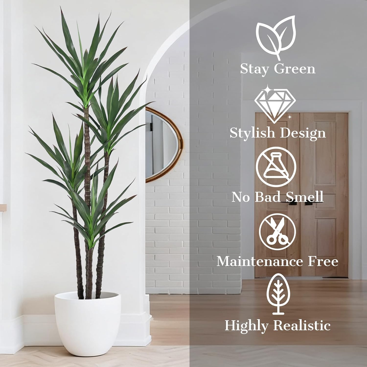 6FT Agave Plant Artificial - 72" Tall Faux Trees Indoor with 60 Lifelike Vivid Leaves and Realistic Trunk, Large Fake Floor Plant in Pot for Home Office Living Room Decor, Housewarming Gift