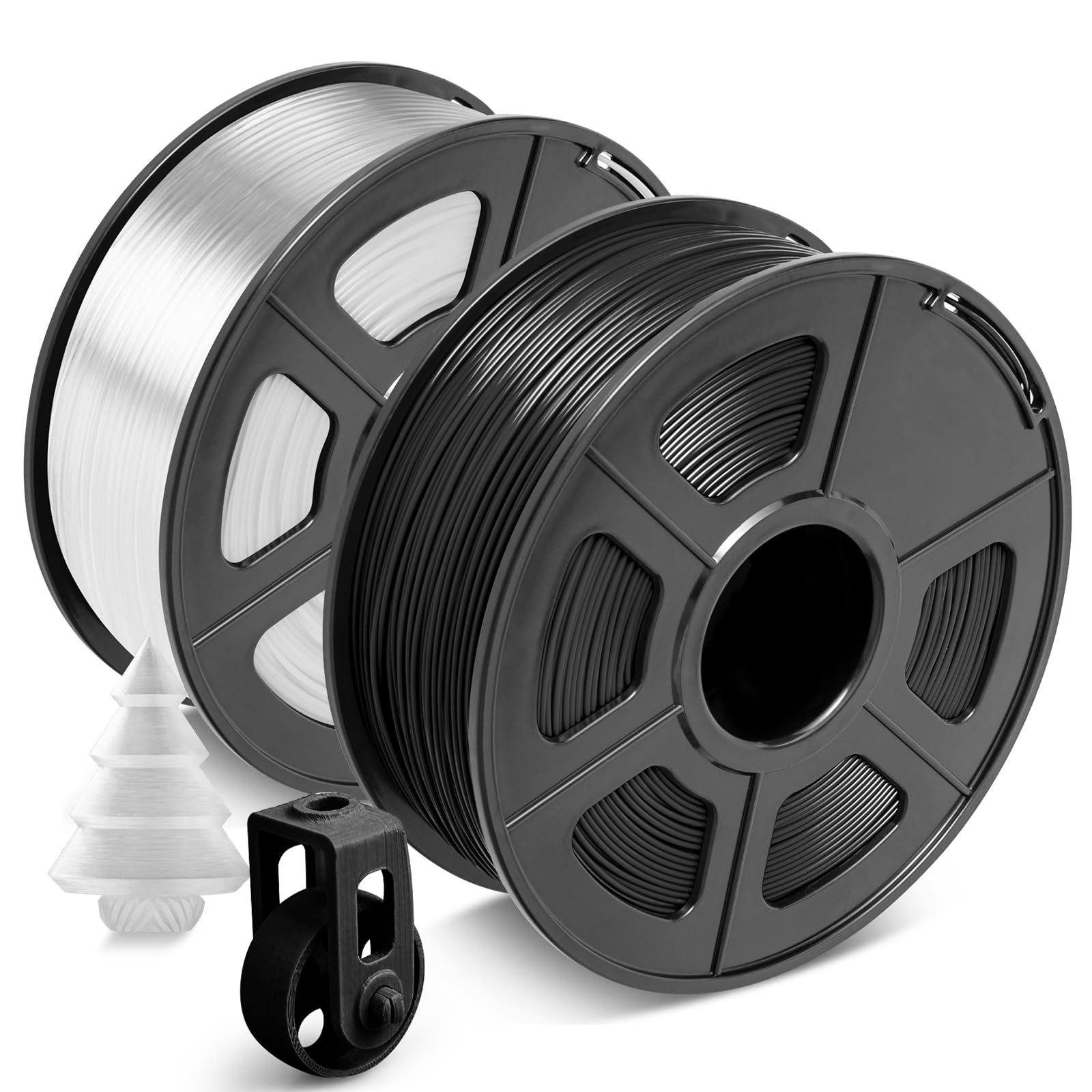 SUNLU ABS Filamento per Stampante 3D 1.75 mm, Elevata Durabilità/Resistente al Calore/Eccellente Tenacità, Compatibile con la 99% Stampanti 3D FDM, Totale 1.8KG, 0.9KG/Bobina, Nero+Trasparente