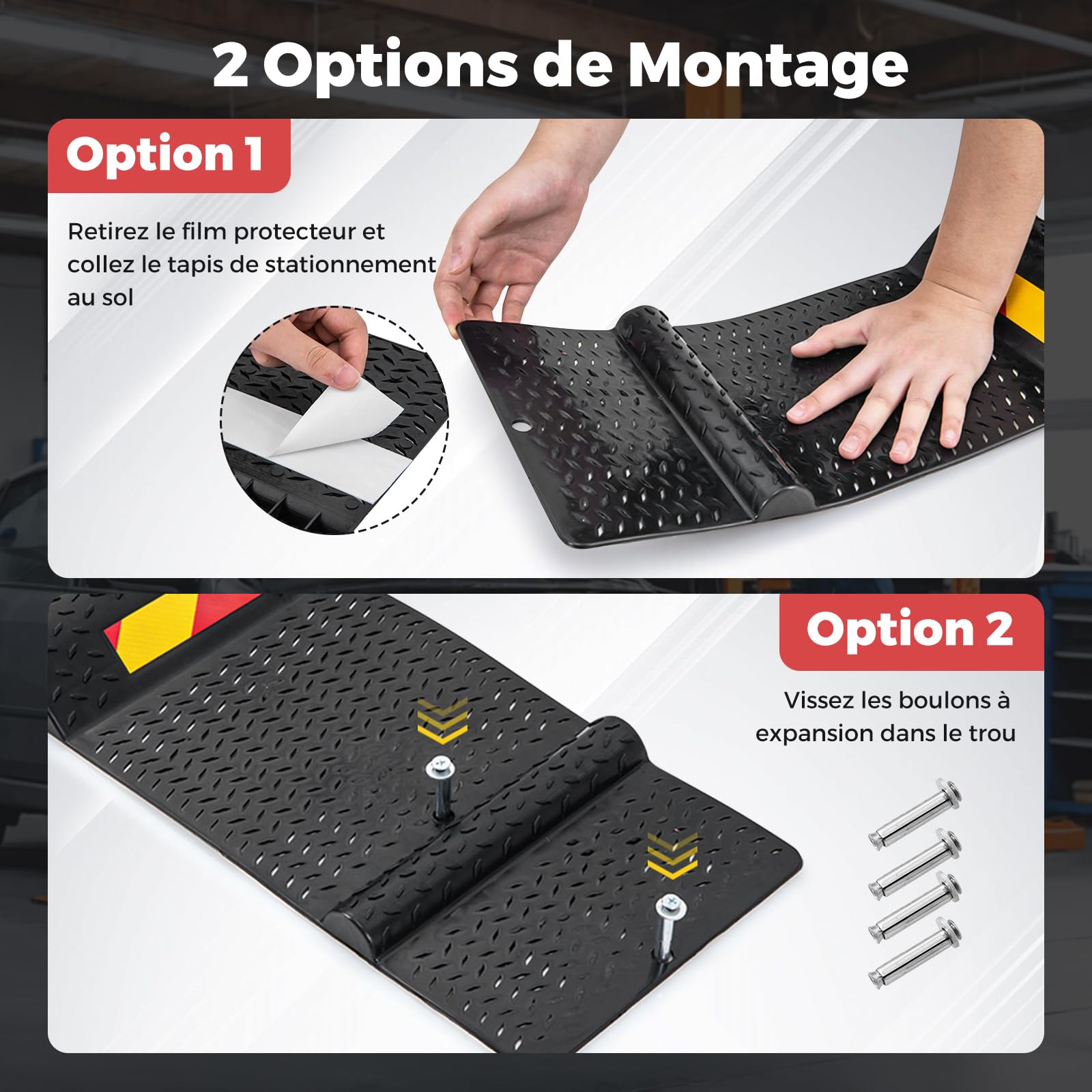 GYMAX Tapis de Stationnement de Voiture, Anti-Glissement et Anti-Recul, avec Bande Réfléchissante, pour Réparation de Voiture, 2 Méthodes de Montage Faciles