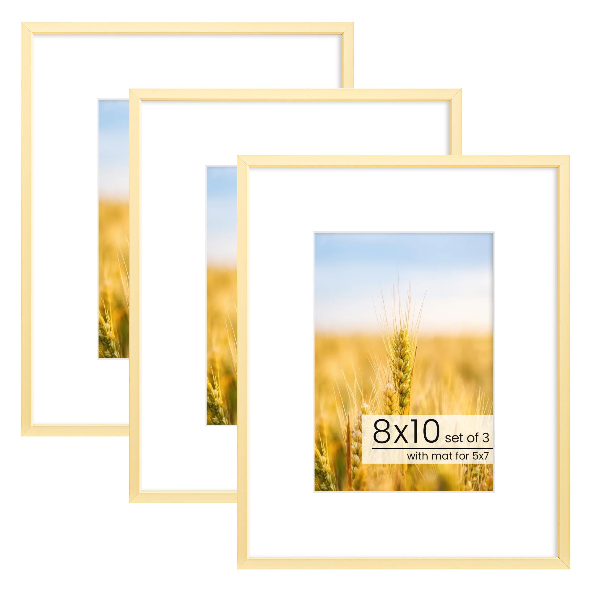 Acovy 8x10 Picture Frame, Inclined Plane Aluminum Photo 8x10 Frame Matted to 5x7, with High Definition Plexiglass, for Wall or Tabletop Display, Wall Hook Included — image 1