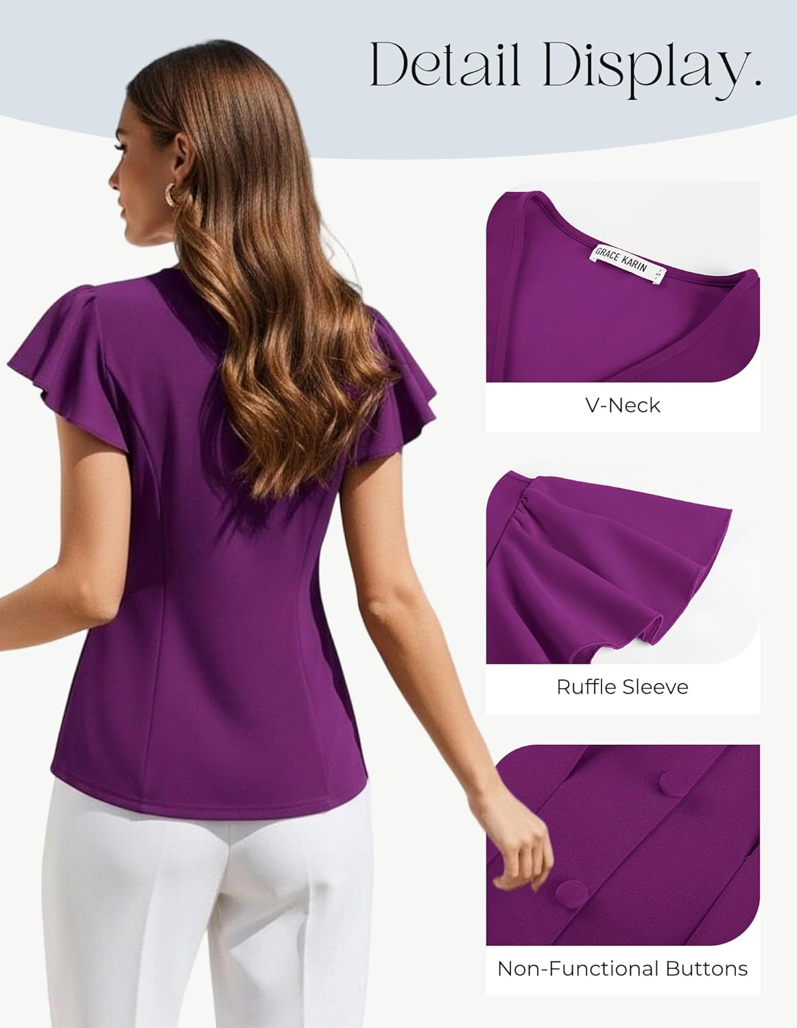 GRACE KARIN Summer Blouses for Women Dressy Casual, 2026 Ruffle Sleeve Peplum Tops, Business Work Shirt Fashioin Clothing - Image 4