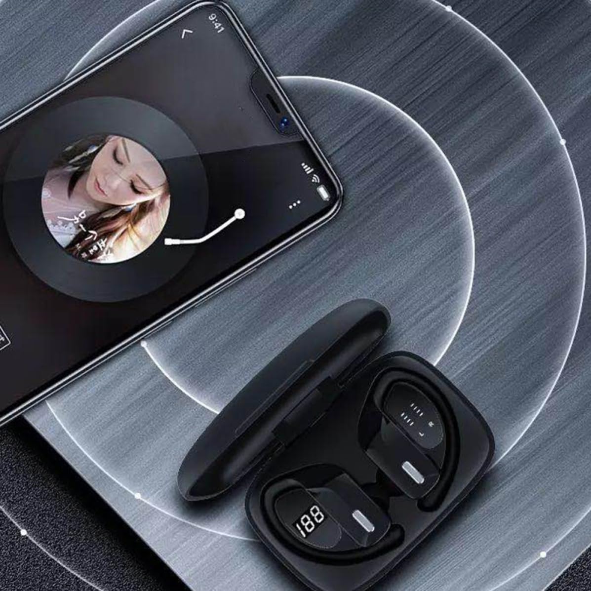 ULTECHNOVO Auriculares Negro Inalámbricos Impermeables Supraaurales T17 | 1 Juego, 60 Ma, Abs y Silicona, Sonido Claro y Transmisión de Audio sin Pérdidas