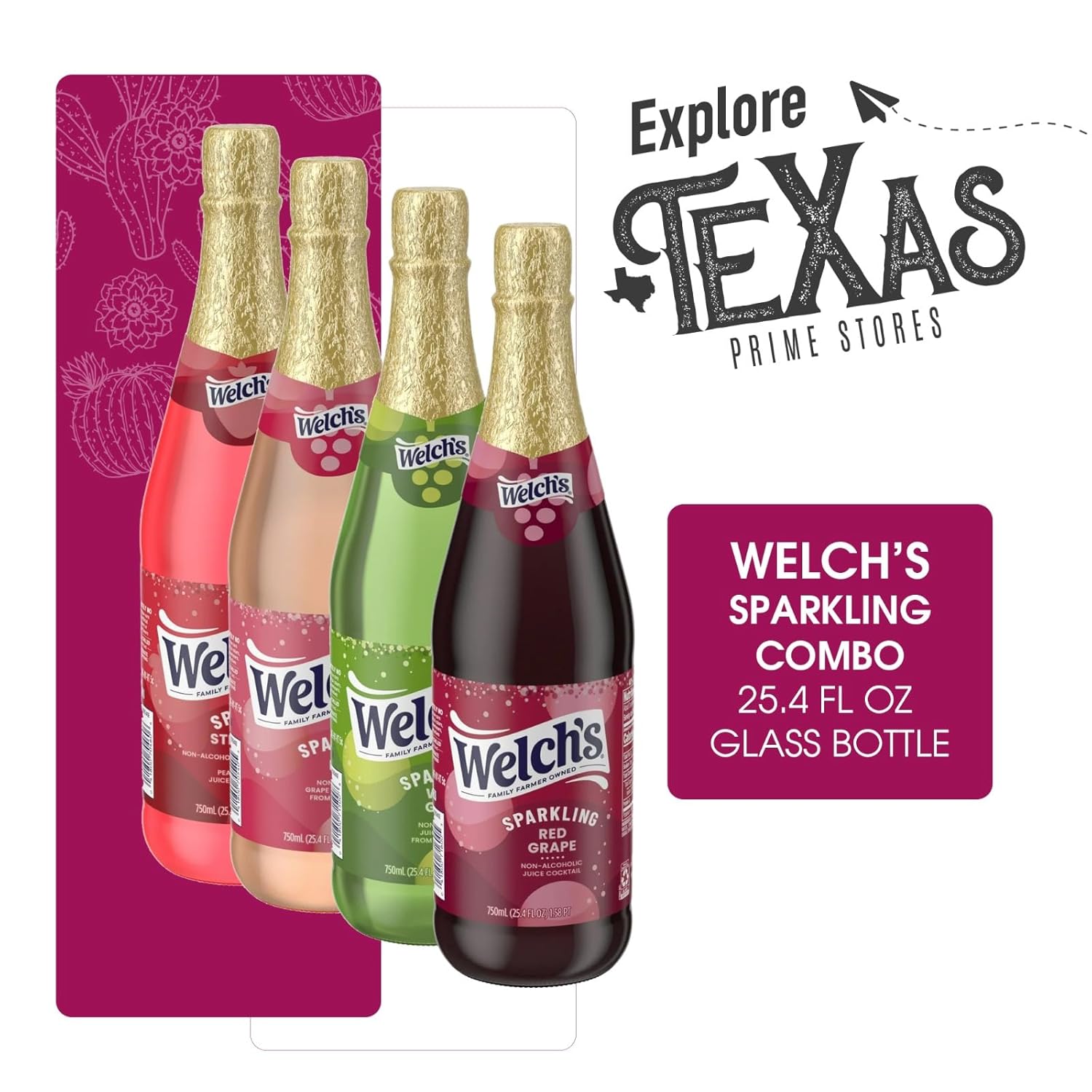 Welch's 4-Pack of Non-Alcoholic Sparkling Juice Cocktail, 25.4 fl oz Glass Bottle (25.4 fl oz, Collection)