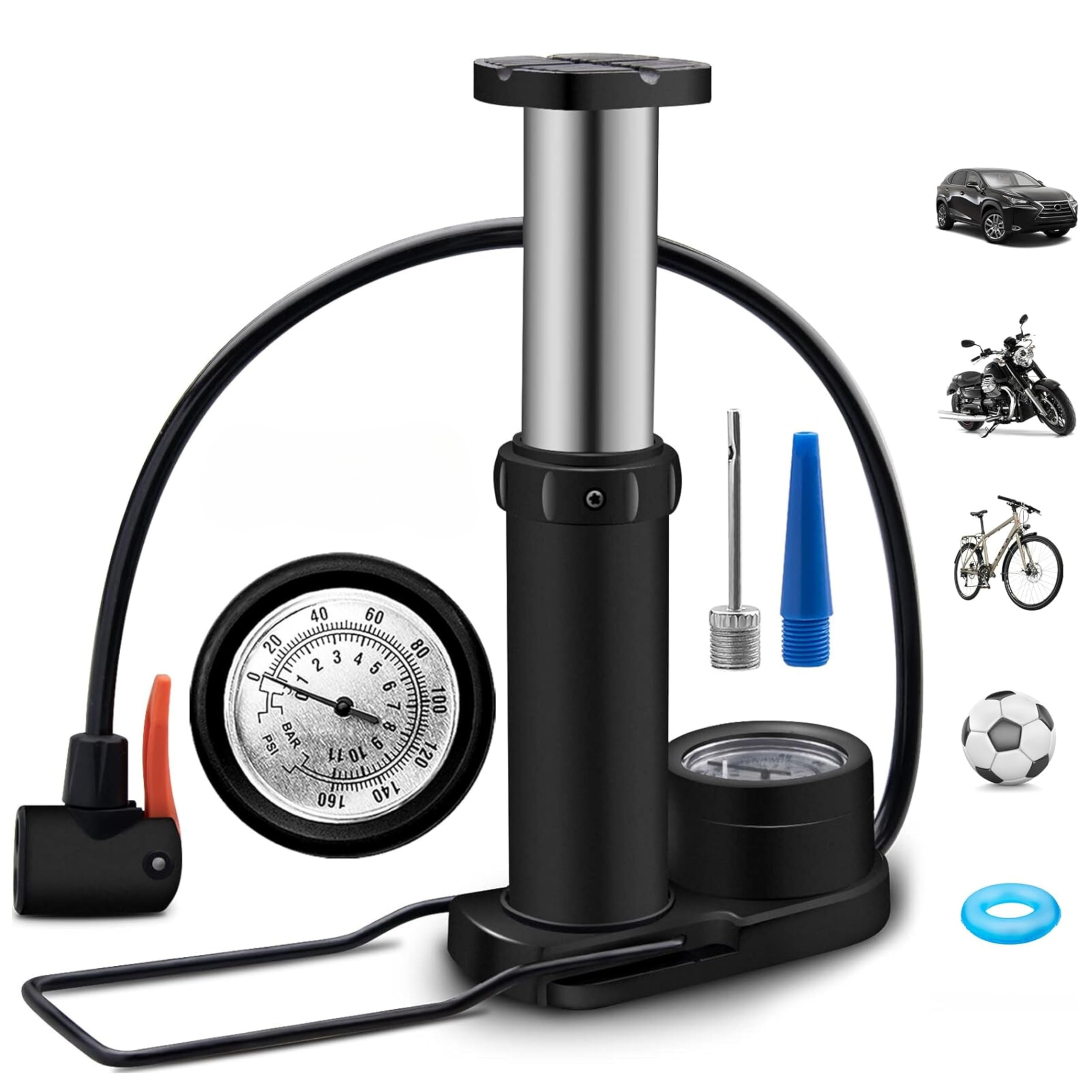 kaufen Bike Air Pump for Car Tyre with Pressure Gauge 120PSI Mini Foot Aluminum Alloy Portable Floor Bicycle Pumps with Presta and Schrader Valves for Road Mountain Bikes, Football and Inflatable Toys