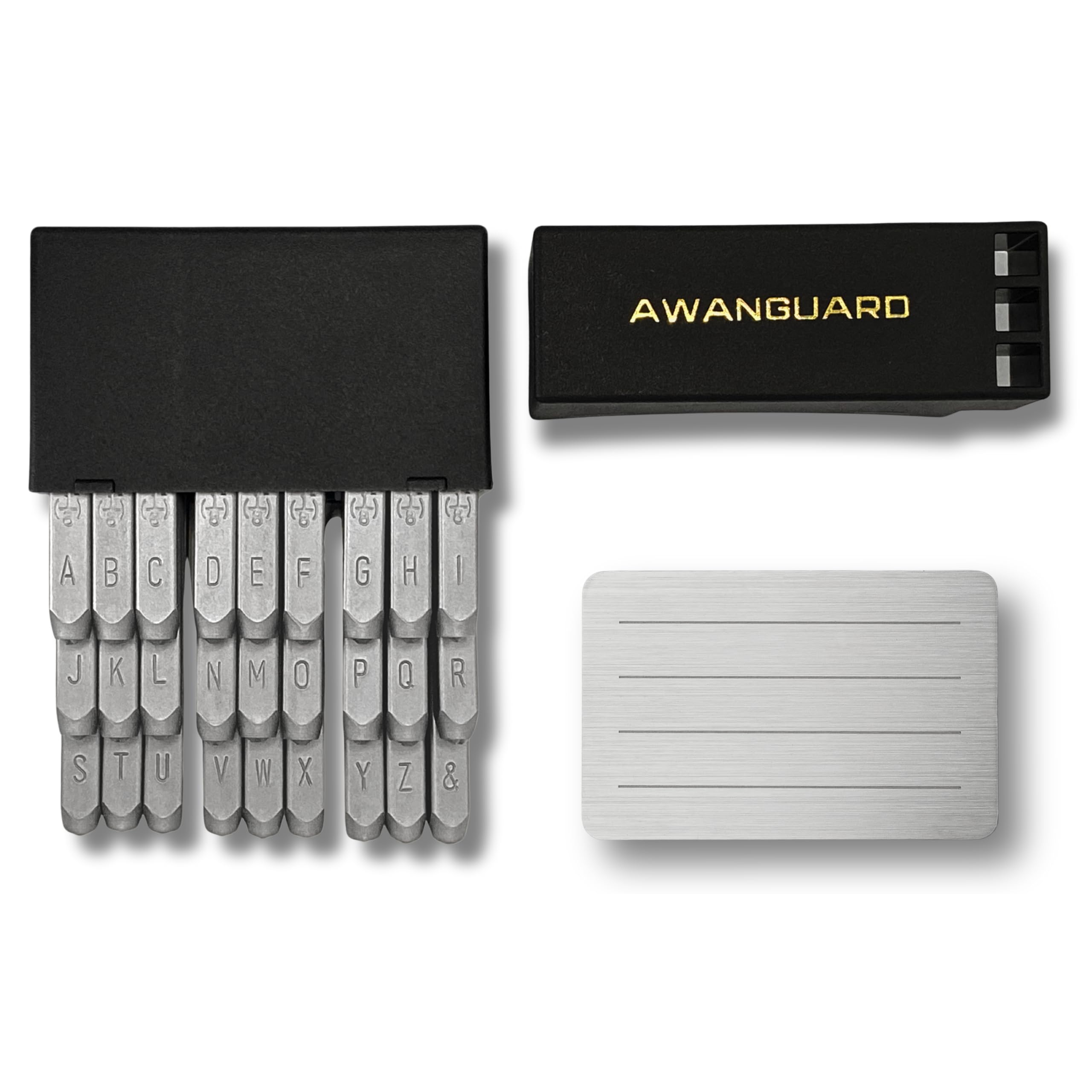 Stemple Alfabetyczne, Wybijaki, Znaczniki. Letter Punch For Seed Phrase Steel Crypto Wallet Backup. Chrome-Vanadium Steel, 27 szt. (Zestaw Stempli + Tabliczka do Ćwiczeń)