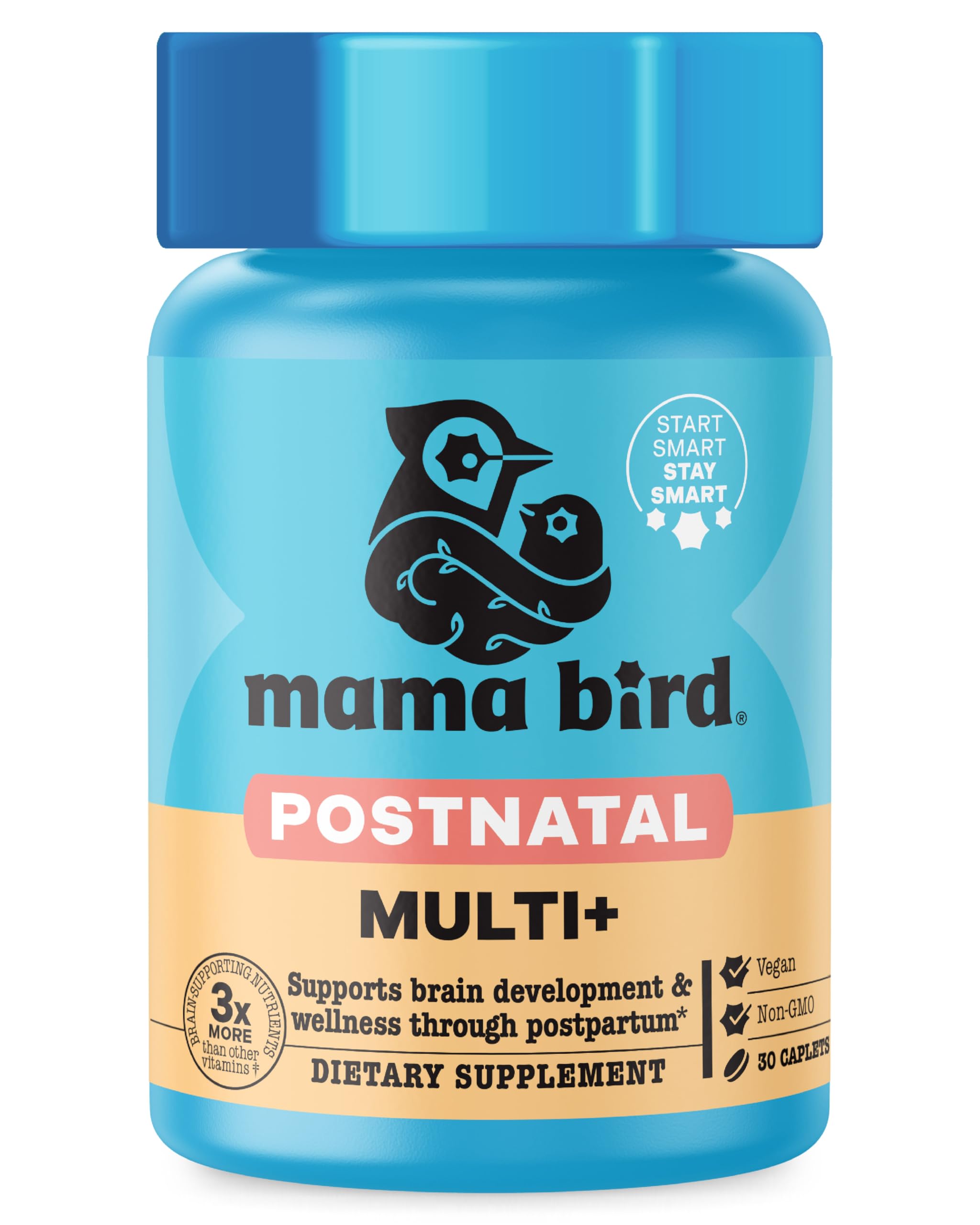 Mama Bird - Postnatal Multi+ (30 Servings) Postnatal Vitamins for Women - Breastfeeding & Postpartum Essentials - Brain Health for Mom & Baby - Methylfolate - Vegan & Gluten Free