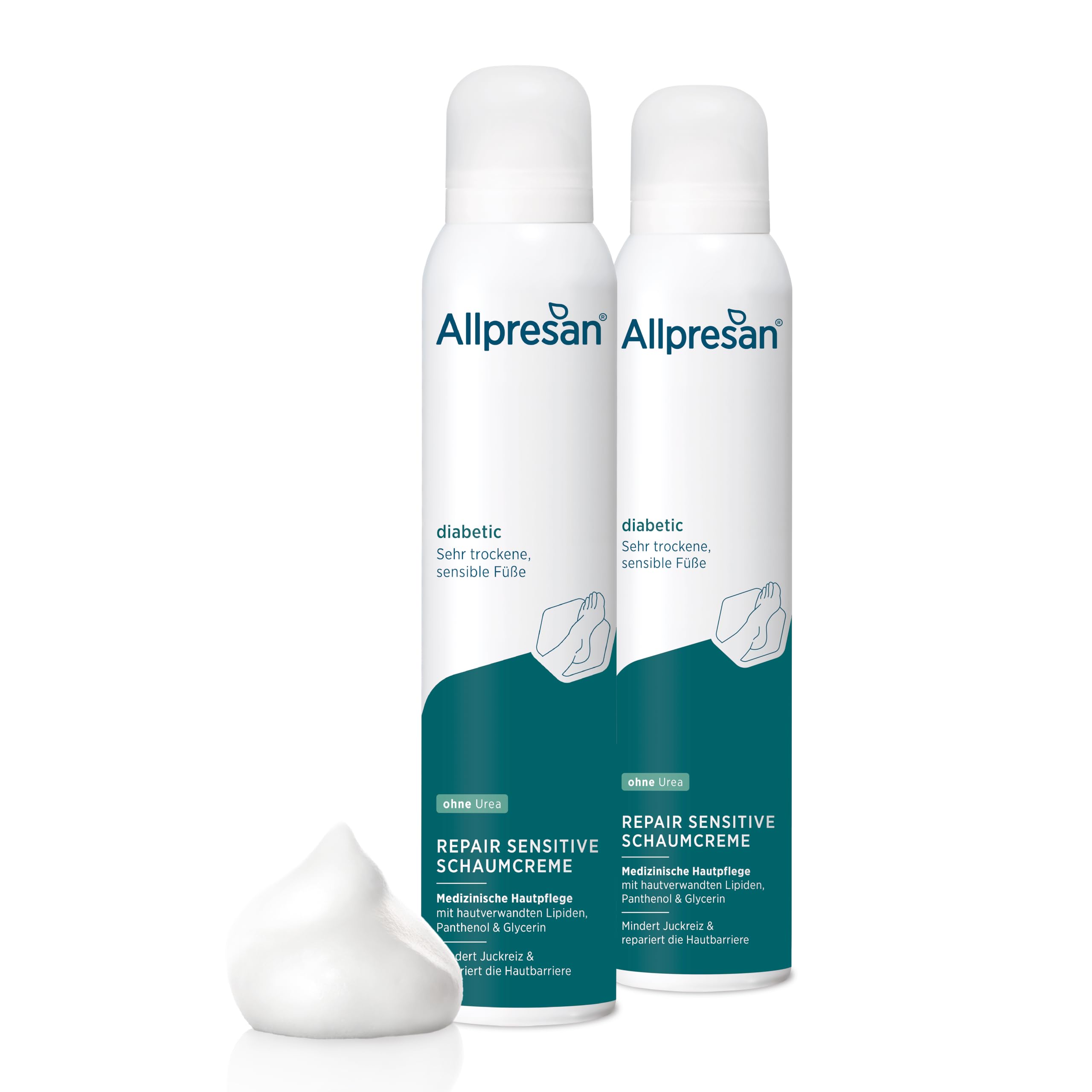 Allpresan Diabetic Repair Sensitive - Crema de espuma sin urea, 2 x 200 ml | Para un cuidado intensivo de pies muy secos y sensibles