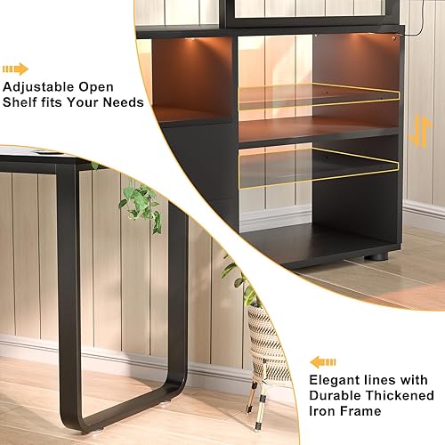 Miniatura 7 de Homieasy Escritorio en forma de L con archivador y toma de corriente, escritorios reversibles de esquina grandes de 55 pulgadas con tira LED,